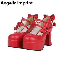 Zapatos de tacón alto con estampado de angelical para mujer, zapatos de tacón alto para cosplay de lolita, vestido de princesa, zapatos rojos para fiesta de boda y pajarita 2024 - compra barato