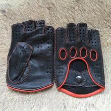 New Arrival Men Genuine Leather Gloves Driving Unlined Goatskin Half Finger Gloves Fingerless Gym Fitness Gloves For Male Mitten 2024 - buy cheap