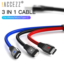 ! USB-кабель 3 в 1 ACCEZZ, зарядный кабель Micro USB Type-C для iPhone 8 Plus X XS XR, зарядка для телефона Samsung S8 Xiaomi Redmi4, кабель для передачи данных 2024 - купить недорого