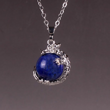 Оптовая продажа 24 шт./лот Lapis lazuli оникс, дракон из натурального камня, подвеска в виде змеи, круглый шар, милый кулон с кристаллом, маятник, бесплатная доставка 2024 - купить недорого