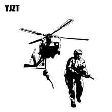 YJZT 13.9*16.4CM Helicopter Soldier Moving Fighting Covering The Body Warrior Car Sticker Decal Black/Silver Vinyl C20-1814 2024 - buy cheap