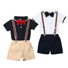 1-5T chico niño pequeño bebé chico s Caballero traje Formal manga corta Camisa Tops + Pantalones conjunto de ropa 2024 - compra barato