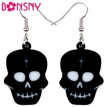 Bonsny Acrylic Halloween Smile Black Skull Earrings Drop Dangle Fashionable Punk Jewelry For Women Girls Teens Gift Accessories 2024 - buy cheap