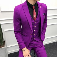 Terno masculino social de alta qualidade, terno casual roxo para negócios, 3 peças 2024 - compre barato