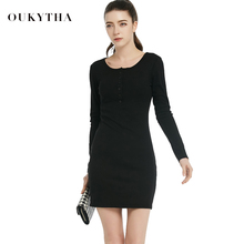 Oukytha 2018 spring Long Sleeves Fashion Knee-Length Sexy Bodycon Dress with Buttons Casual Women Dress for OfficeLS15656 2024 - buy cheap