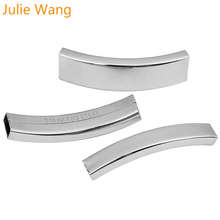 Julie Wang-Cuentas de tubo curvado de plata, 5 uds., conectores rectangulares de acero inoxidable, collar, pulsera, fabricación de joyas 2024 - compra barato