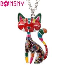 Bonsny Statement Alloy Enamel Cat Necklaces Jewelry Pendants Choker Chain Collar Pendant 2018 New For Women Bijoux Wholesale 2024 - buy cheap