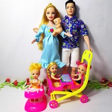 Conjunto de bonecas para família 6 pessoas, brinquedos, conjunto com 1, mamãe, 1, papai, 3 pequeno ana, filho, 1 andador, 1 carregador de bebê para grávidas, barbie 2024 - compre barato