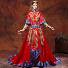 Vintage azul cheongsam moderno chinês tradicional vestido de casamento vestido de mulher oriental colares elegent longo qi pao tamanho S-XXL 2024 - compre barato