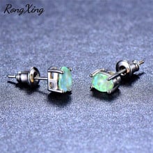 RongXing Small Oval Green Fire Opal Studs Earrings for Women Silver Color Birthstone Earrings Christmas Jewelry 2024 - buy cheap