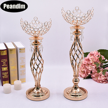 Peandim oco peças centrais do casamento cristal tigela forma vaso de flores vertentes castiçal ouro vela lanterna cristal suporte 2024 - compre barato