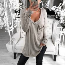2019 Autumn Sexy V Neck Casual t shirt Women Solid Pink Gray Ladies spring Loose tee shirt Long sleeve T-shirts vintage tops New 2024 - buy cheap