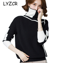 LYZCR-suéter de cuello alto de retales para mujer, suéter grueso y cálido de punto, suéteres sueltos, otoño e invierno, 2019 2024 - compra barato