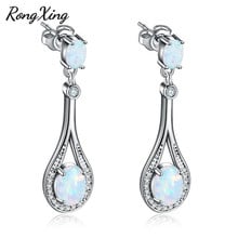 RongXing, Ópalo de fuego blanco ovalado, pendientes largos para mujer, boda, Color plata, piedra natal, pendientes de gota, pendientes 0770 2024 - compra barato