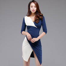 Fashion women mini basic patchwork OL pencil dress new arrival temperament comfortable elegant sexy party asymmetrical dress 2024 - buy cheap