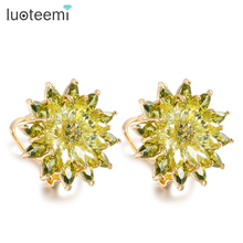 LUOTEEMI New Unique Champagne Gold-Color Luxury AAA Bright Cubic Zircon Stud Earrings Flower Bridal Wedding for Women Jewelry 2024 - compra barato