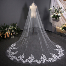 Veu de noiva 3m laço catedral casamento véu com pente uma camada tule véu de noiva marfim branco véus voile mariage 2024 - compre barato