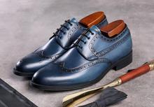 Mens Dress Office Lace-Up Genuine Leather Shoes Men's Casual Party Driving Oxfords Man Vintage Mix Colour Carved Brogue Flats 2024 - buy cheap