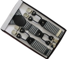 Free Shipping 2019 New Male Fashion 3.5Cm Black White Houndstooth Six Clip Suspenders Braces For Mens 2024 - buy cheap