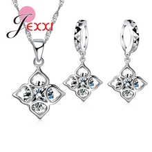 Exquisite Cubic Zircon Crystal Carve Flower Necklace Square Earrings 925 Sterling Silver Brincos Collier Collar Accessory 2024 - buy cheap
