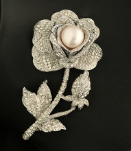Natural freshwater Cultured pearl brooch Pins CZ Rhinestone Rose Flower Fine Elegant Women's jewelry Birthstone Love Gift 2024 - buy cheap