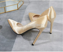 Zapatos de boda de satén con punta estrecha para mujer, calzado de tacón alto de talla grande 35-45 Stiletto 2024 - compra barato