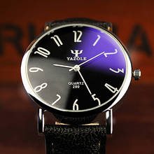 YAZOLE Fashion Casual Watch Men Watch Luxury Blue Glass Men's Watch Mens Leather Watches Clock Saat Relogio Masculino Reloj 2024 - buy cheap