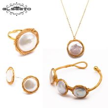 XlentAg-Conjunto de joyería fina para mujer, Set de collar y pendientes de perlas barrocas de agua dulce Natural, hecho a mano, GS0004 2024 - compra barato