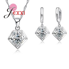 Conjunto de cristal de circonia cúbica para mujer, conjunto de joyería con forma de collar de plata de ley 925 y pendientes colgantes/aros, los mejores regalos 2024 - compra barato