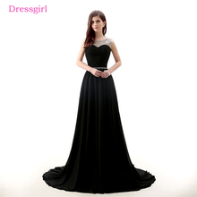 Black Evening Dresses 2017 A-line Cap Sleeves Chiffon Beaded Elegant Women Long Evening Gown Prom Dress Robe De Soiree 2024 - buy cheap