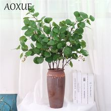 Artificial fake flower floral long pole money leaf eucalyptus leaves decoration home living room office simulation green plants 2024 - buy cheap