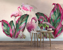 beibehang wallpapers for living room Modern personality 3d wallpaper tropical plant banana leaf flamingo background 3d wallpaper 2024 - buy cheap