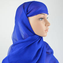 100% шелковый длинный шарф из креп-жоржета см x см шарф из чистого шелка женский однотонный шифоновый шарф большого размера королевского синего цвета 2024 - купить недорого