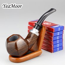 Classic Ebony Wood Pipe Hexagon Bowl Tobacco Pipe Wooden Stand 60 pcs 9mm Activated Carbon Filters Metal Insert Smoking Pipe 2024 - buy cheap