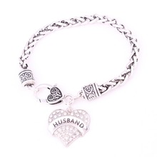 Women Heart Bracelet Hot Sell Gift For Wife Jewelry HUSBAND Written With White Crystals Trinket Zinc Alloy Provide Dropshipping 2024 - buy cheap