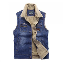 New Jeans Vest Autumn Winter Mens Denim Vest Sleeveless Jacket Warm Fleece Waistcoat Casual Colete Gilet 2024 - buy cheap
