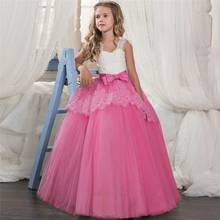 Платье для девочек-подростков, кружевное свадебное платье с цветами для девочек, бальное платье для причастия для детей 6-14 лет, детская одежда, летние платья-пачки на бретельках 2024 - купить недорого