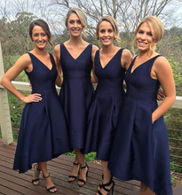Navy Blue Cheap Bridesmaid Dresses Under 50 A-line V-neck Hi Low Long Wedding Party Dresses For Women 2024 - buy cheap