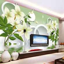 Papel de parede beibehand personalizado 3d, verde, branco, flor, reflexão, papel de parede, círculo, fundo, parede, sala de estar 2024 - compre barato