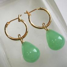 Joias mais simples metal dourado + gota de luz verde 12*16mm brincos de pão jade 2024 - compre barato