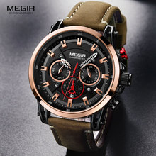 Megir Leather Strap Leisure Quartz Watches for Men 24 Hours Chronograph 3atm Waterproof Army Sports Wristwatch Relogios 2085Rose 2024 - buy cheap