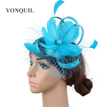 Feather Sinamay Fascinator Headwear Colorful Mesh Church Show Hair Accessories Ladies Millinery Cocktail Hat Fancy Color MYQ090 2024 - buy cheap