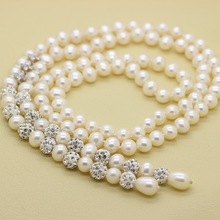 MADALENA SARARA-collar de perlas blancas de agua dulce AAAA, 8-9mm, perlas redondas con cuentas de cristal de 40" 2024 - compra barato