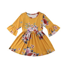 Vestido princesa infantil feminino, vestido floral para festa, outono, manga comprida, gola redonda, roupas casuais, vestidos fofos para casamento 2024 - compre barato