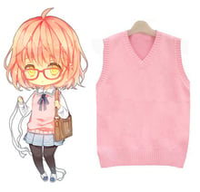 Kyokai no kanata kuriama mirai jk suéter uniforme cosplay camisola de malha sem mangas desenho animado rosa cos suéter 2024 - compre barato