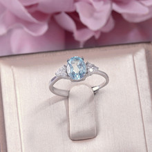 Jóias finas s925 anéis de prata para as mulheres 8*6mm topázio azul natural oval pedra preciosa casamento nupcial elegante anel ajustável R-TO014 2024 - compre barato