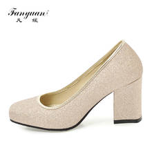 Fanyuan Sweet Square Toe Woman Shoes Pumps Comfort Women Thick High Heel Shoes Shallow Slip-On Ladies Work Shoes Silver Purple 2024 - buy cheap