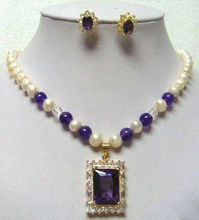 7-8 MM FW perla jade colgante collar juego de pendientes> reloj chapado al por mayor cuarzo jade CZ cristal 2024 - compra barato