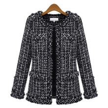 2019 Checkered Tweed Casual Plaid Jacket Outerwear Jacket Women Fashion Coat Autumn Winter Thin Black 2024 - buy cheap