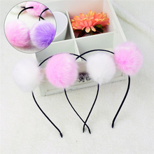 1pcs Pom Fur Ball Headwear Furry Ears Fluffy Rabbit Fur Ball Women Headband Hair Band Hair Accessories 2024 - buy cheap